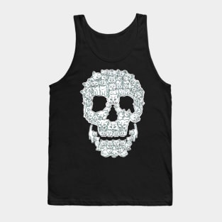 White Cats Skull Floral Skeleton Tank Top